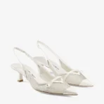 Jimmy Choo Amita 45 Latte and Champagne Patent and Metallic Mesh Sling Back Pumps