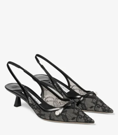 Jimmy Choo Lace and Spazzolato Pumps Amita 45 Black