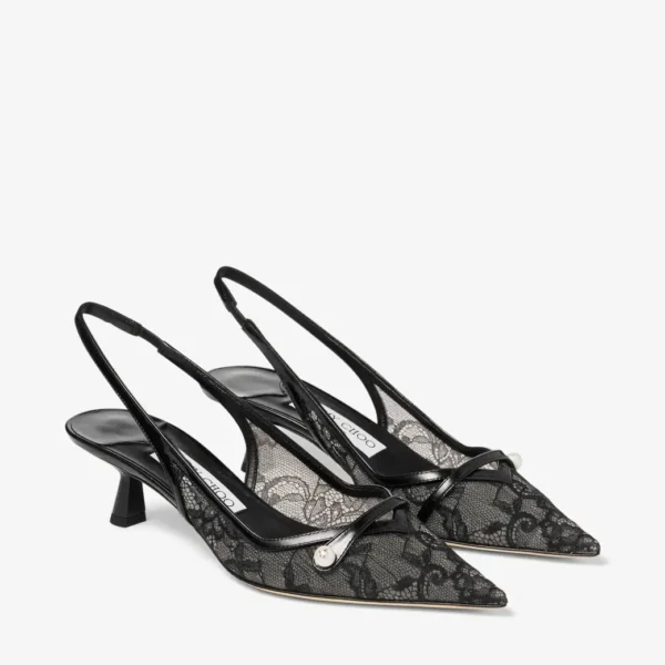 Jimmy Choo Lace and Spazzolato Pumps Amita 45 Black