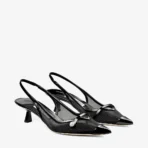 Jimmy Choo Amita 45 Black Patent Leather and Mesh Slingbacks