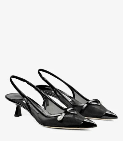 Jimmy Choo Amita 45 Black Patent Leather and Mesh Slingbacks