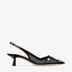 Jimmy Choo Amita 45 Black Patent Leather and Mesh Slingbacks