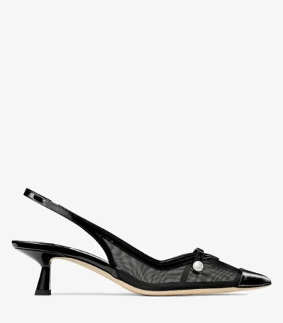Jimmy Choo Amita 45 Black Patent Leather and Mesh Slingbacks