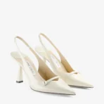Jimmy Choo Amita 85 Latte Patent Leather Slingbacks