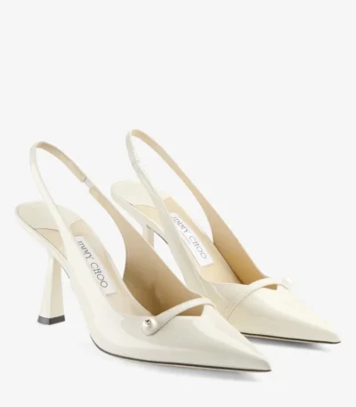 Jimmy Choo Amita 85 Latte Patent Leather Slingbacks