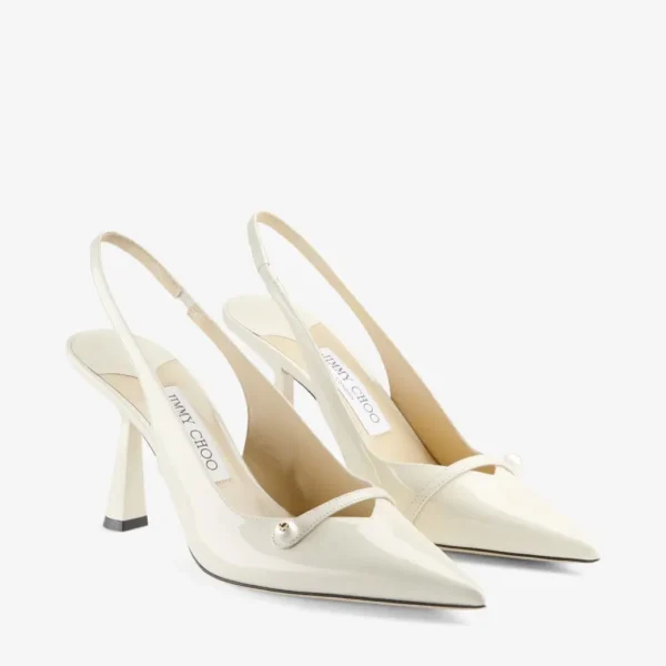 Jimmy Choo Amita 85 Latte Patent Leather Slingbacks