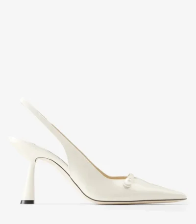 Jimmy Choo Amita 85 Latte Patent Leather Slingbacks