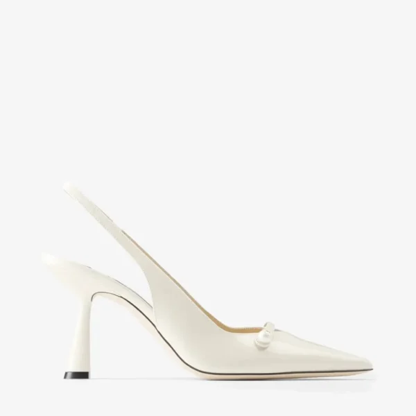 Jimmy Choo Amita 85 Latte Patent Leather Slingbacks