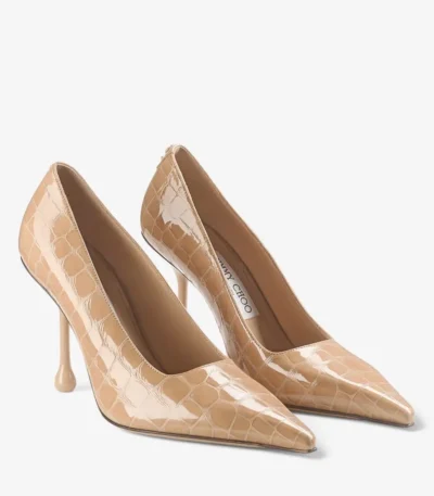 Jimmy Choo Ixia 95 Chai Shiny Croc Embossed Leather Pumps Chai