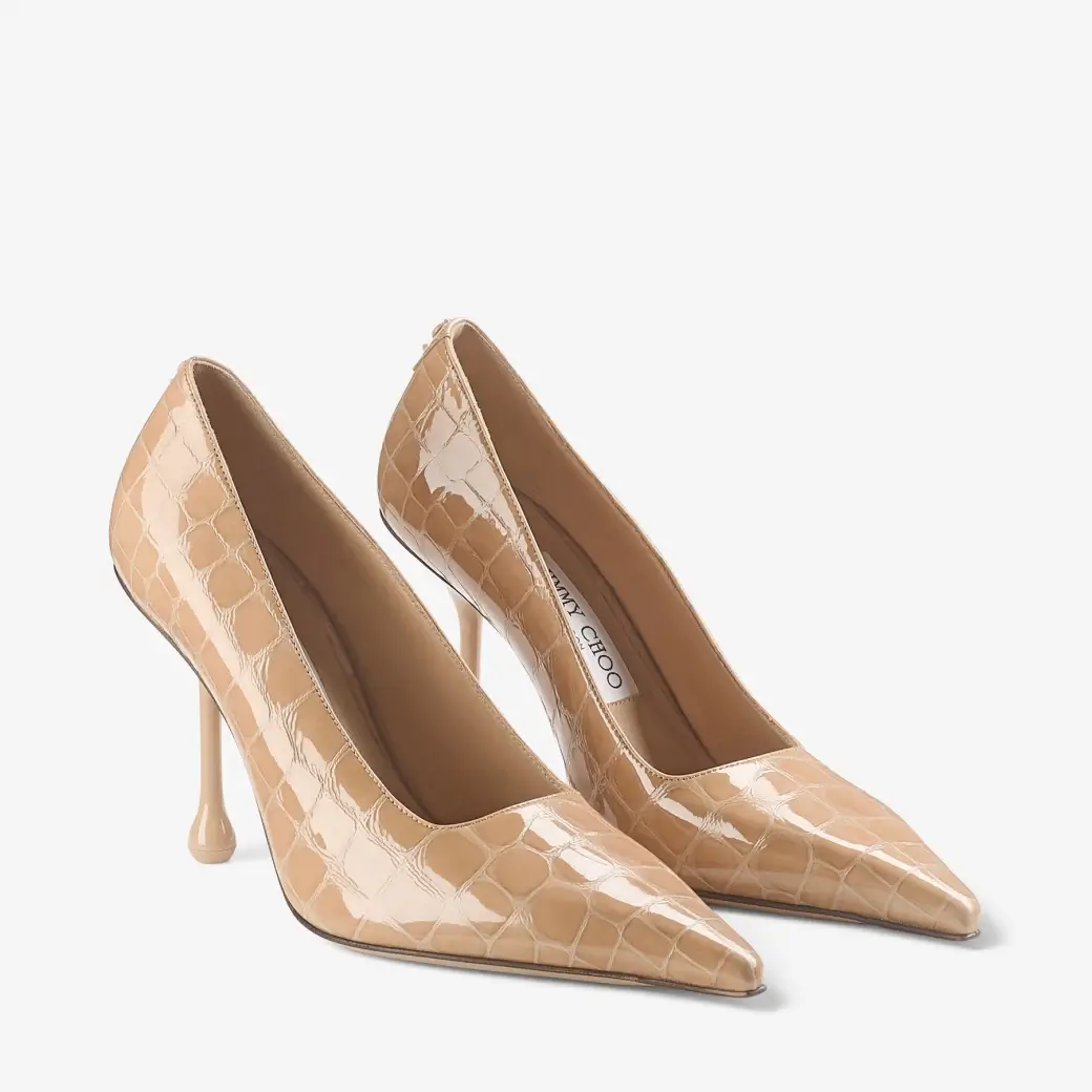 Jimmy Choo Ixia 95 Chai Shiny Croc Embossed Leather Pumps Chai