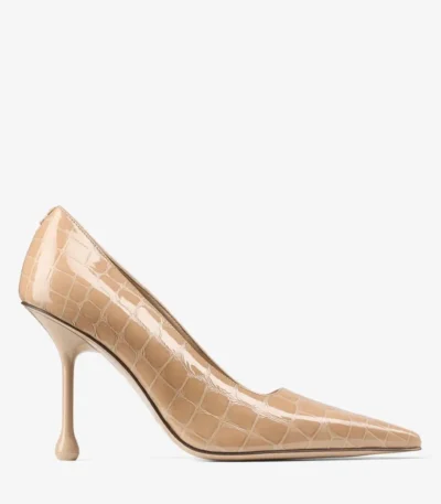 Jimmy Choo Ixia 95 Chai Shiny Croc Embossed Leather Pumps Chai
