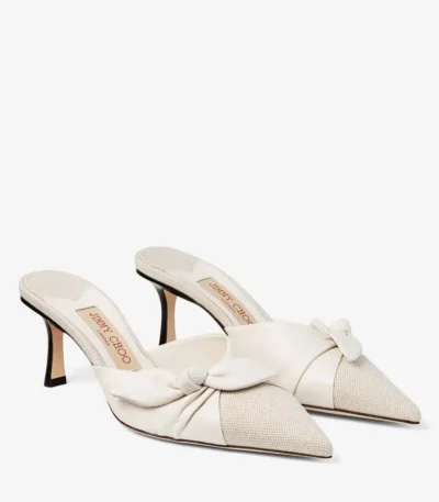 Jimmy Choo Livi 65 Soft Glove Leather Mules with Nappa Leather Bow