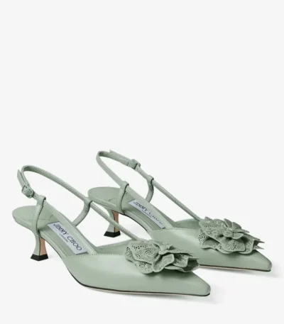 Jimmy Choo Perforated Nappa Lace Corsage Verde Shiny Nappa Leather