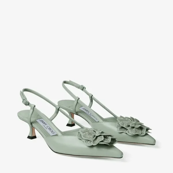 Jimmy Choo Perforated Nappa Lace Corsage Verde Shiny Nappa Leather