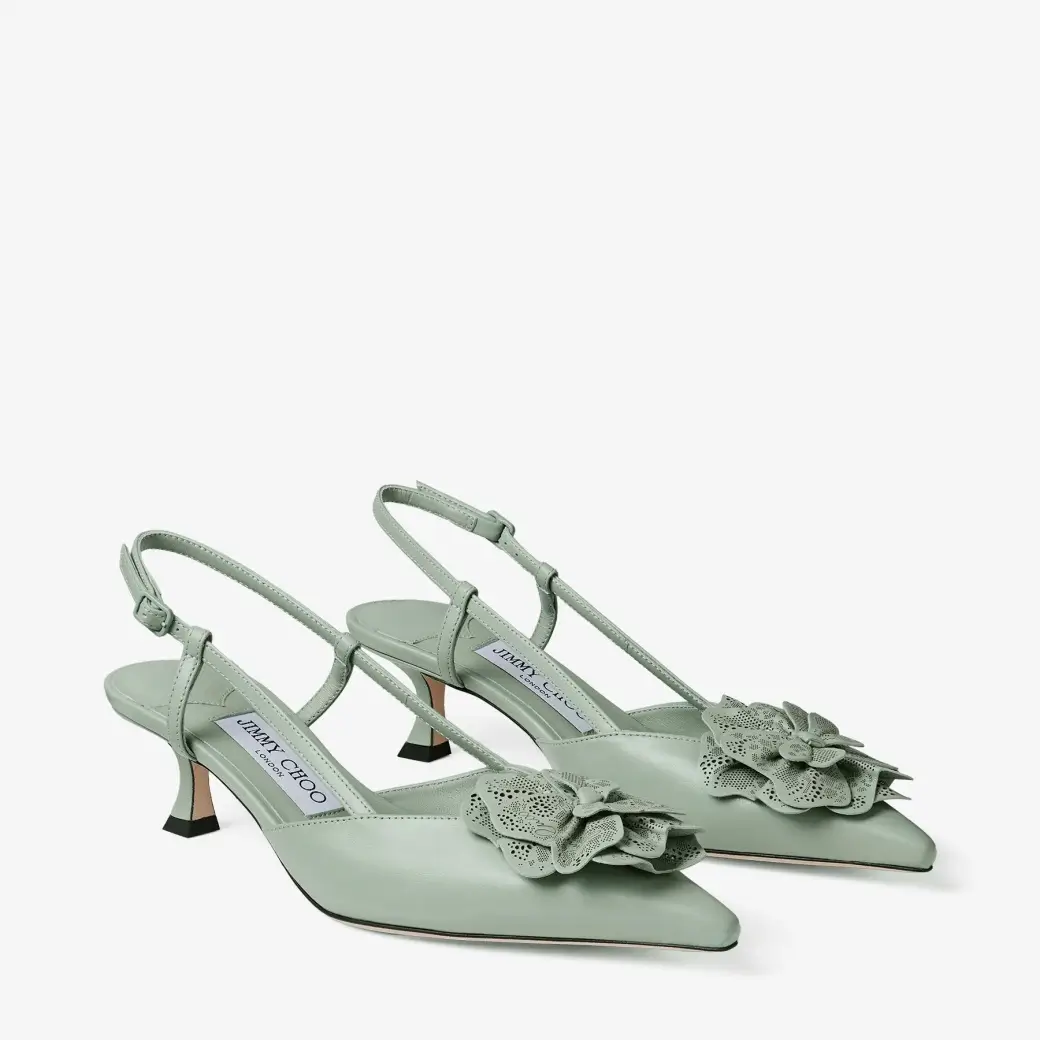 Jimmy Choo Perforated Nappa Lace Corsage Verde Shiny Nappa Leather