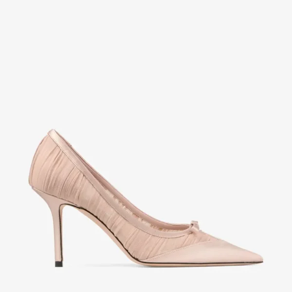 Jimmy Choo Love Mesh 85 Macaron Satin with Ruched Tulle Pumps