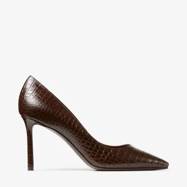 Jimmy Choo Romy 85 Marine Croc Embossed Leather Pumps