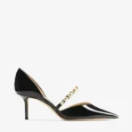 Jimmy Choo Aurelie 65 Latte Patent Leather Pointed Pumps with Pearl Embellishment