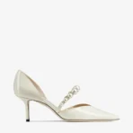 Jimmy Choo Aurelie 65 Latte Patent Leather Pointed Pumps with Pearl Embellishment