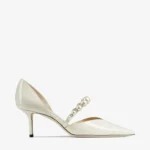 Jimmy Choo Aurelie 65 Latte Patent Leather Pointed Pumps with Pearl Embellishment