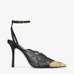 Jimmy Choo Faiz 100 Rose Lace Pumps with Metal Lace Detail