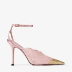 Jimmy Choo Faiz 100 Rose Lace Pumps with Metal Lace Detail
