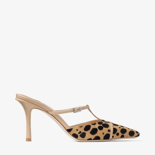 Jimmy Choo Gloria Mule 85 Natural Cheetah Print Pony Leather Mules