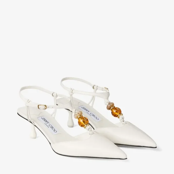 Jimmy Choo Lauri 50 Latte Mix Nappa Leather Slingbacks with Beads