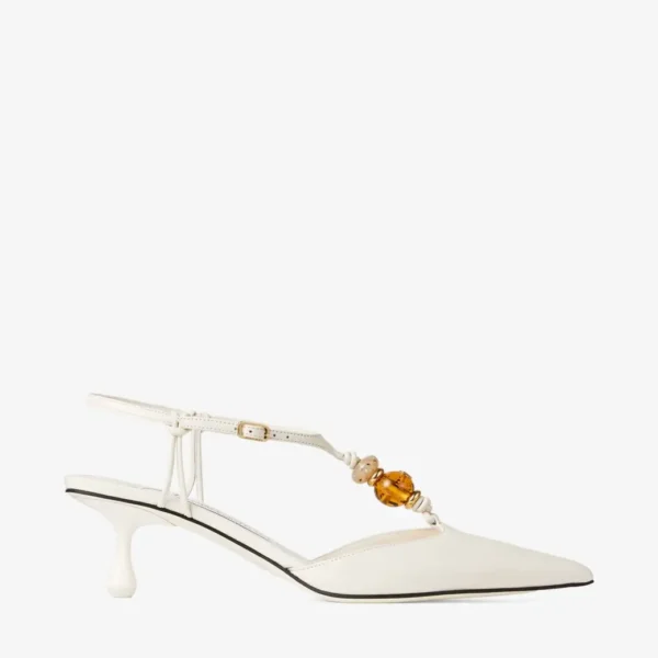 Jimmy Choo Lauri 50 Latte Mix Nappa Leather Slingbacks with Beads
