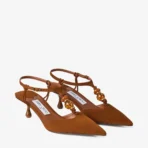 Jimmy Choo Lauri 50 Latte Mix Nappa Leather Slingbacks with Beads