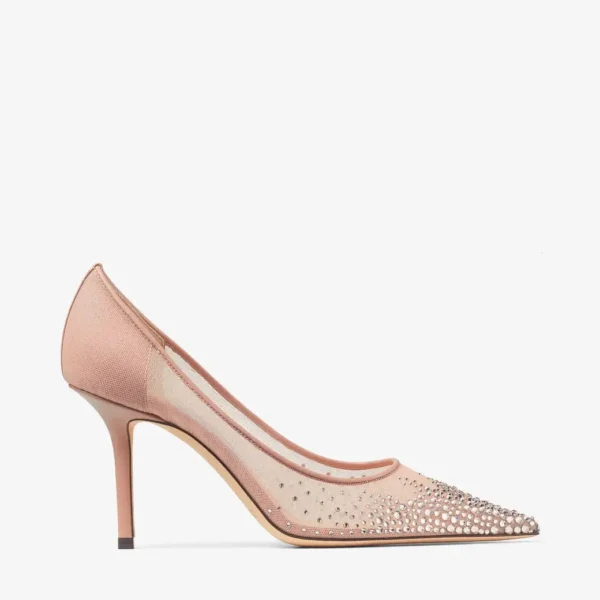 Jimmy Choo Love 85 White Mesh Pointed-Toe Pumps with Dégradé Crystals