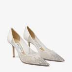Jimmy Choo Love 85 White Mesh Pointed-Toe Pumps with Dégradé Crystals