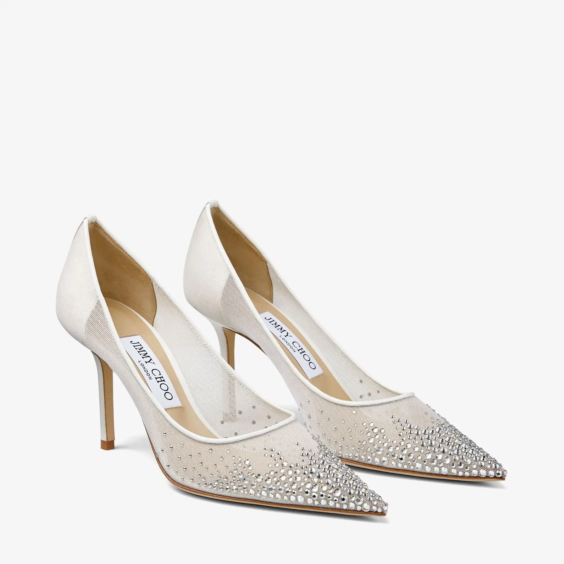 Jimmy Choo Love 85 White Mesh Pointed-Toe Pumps with Dégradé Crystals