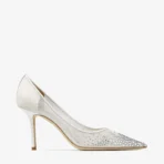 Jimmy Choo Love 85 White Mesh Pointed-Toe Pumps with Dégradé Crystals