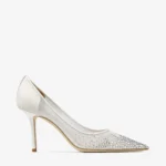Jimmy Choo Love 85 White Mesh Pointed-Toe Pumps with Dégradé Crystals