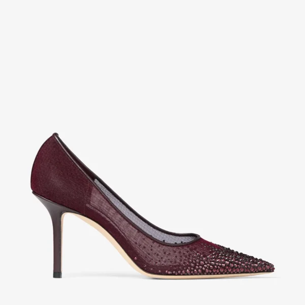 Jimmy Choo Love 85 White Mesh Pointed-Toe Pumps with Dégradé Crystals