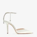 Jimmy Choo Saeda 100 Ivory Satin Pumps with Crystal Embellishment